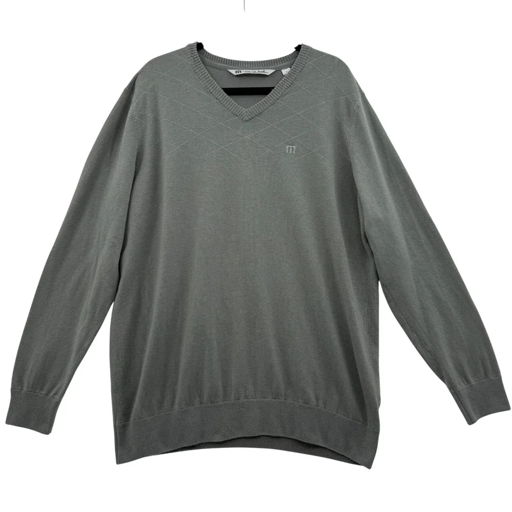 Travis Matthew Pullover‎ Sweater VNeck XL Gray Diamond Pattern